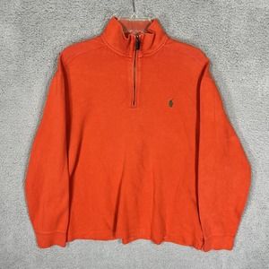 Polo Ralph Lauren Sweater Mens‎ Large Orange 1/4 Zip Pullover Preppy Casual